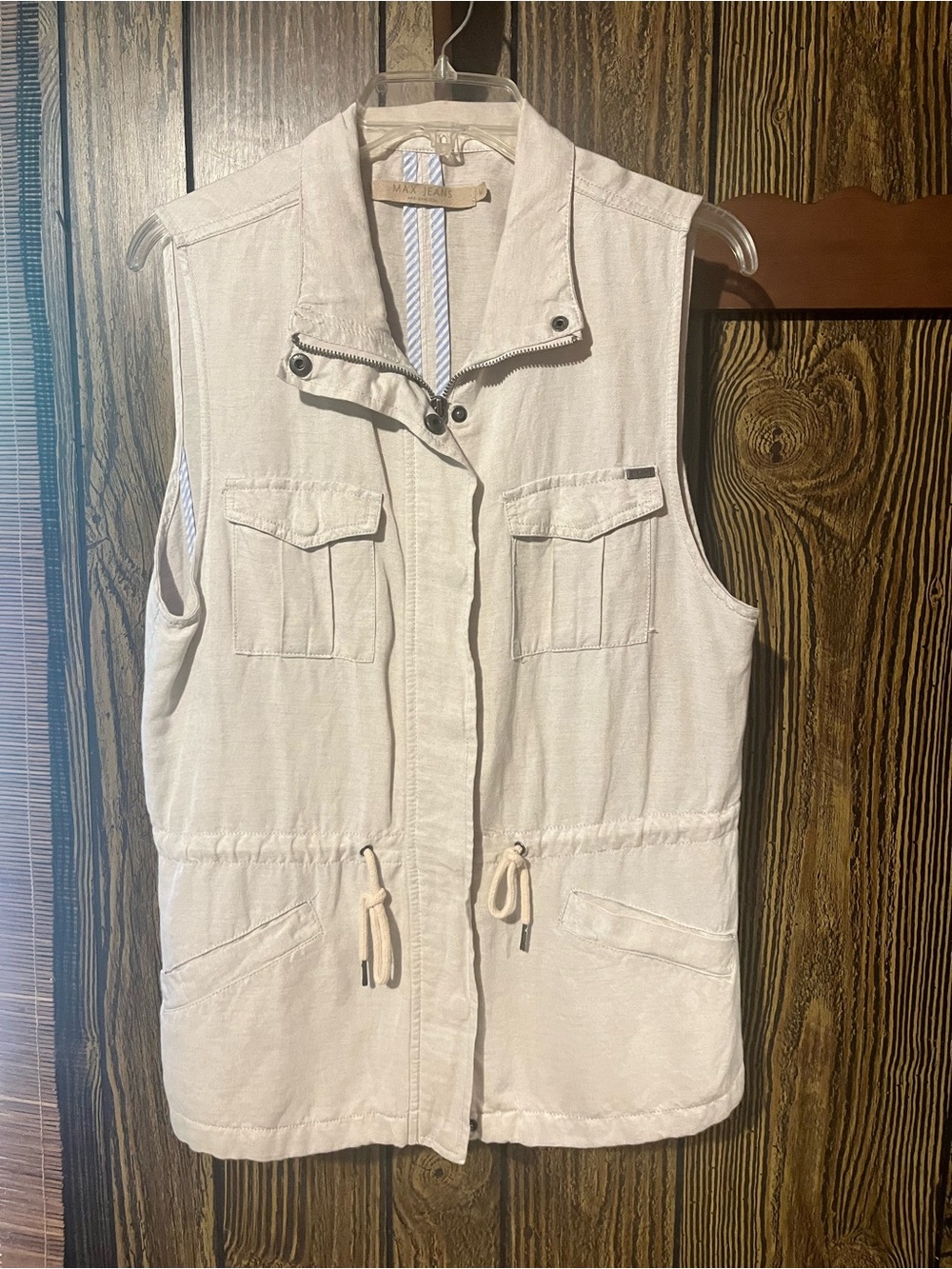 Max Jeans Cream Utility Vest with Zip Front